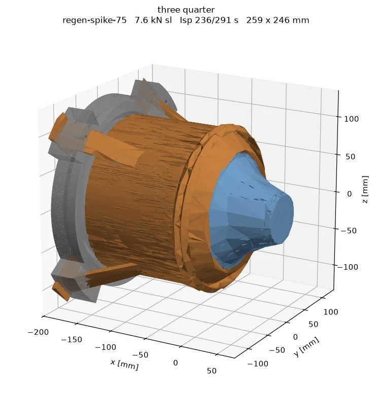 Three-quarter render of the generated aerospike engine