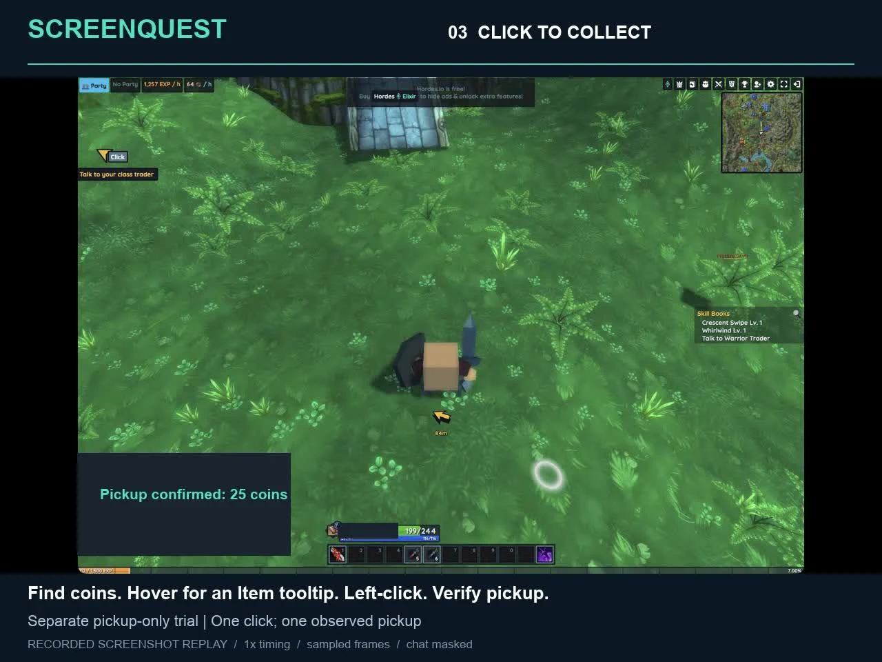 ScreenQuest capture from a separate coin pickup trial